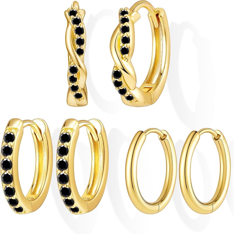 Inerney 14K Gold Plated Huggie Hoop Earrings for Women, Small Sterling Silver Earring Set Hypoallergenic Cartilage Helix Stacks, Mini Dainty Cute Trendy Birthstone Jewelry Gift for Multiple Piercings - Image 1